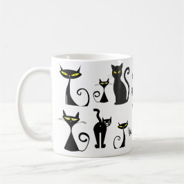 Svartvit Retro Cat Mönster med typografi Kaffemugg