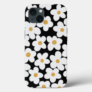 Svartvit Retro-Gult, stor Daisy Blommor, svart des
