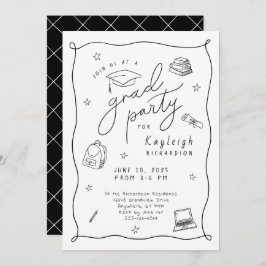 Svartvit Retro Hand plockade Grad-gruppinbjudan Meddelande