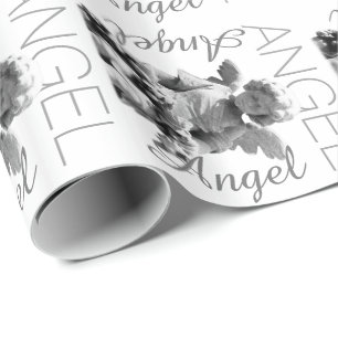 Svartvit retro monogram för skyddsängel presentpapper