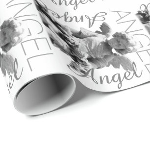 Svartvit retro monogram för skyddsängel presentpapper