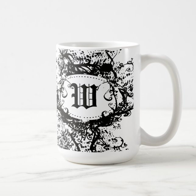 Svartvit Retro Mönster Monogram W Kaffemugg (Höger)