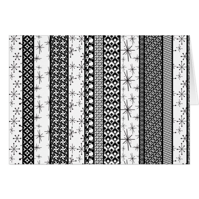 Svartvit Retro Mönster Rand 1 Hälsningskort (Framsidan Horizontal)