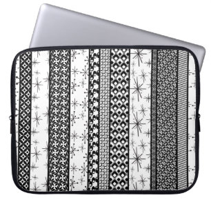 Svartvit Retro Mönster Rand 1 Laptop Sleeve