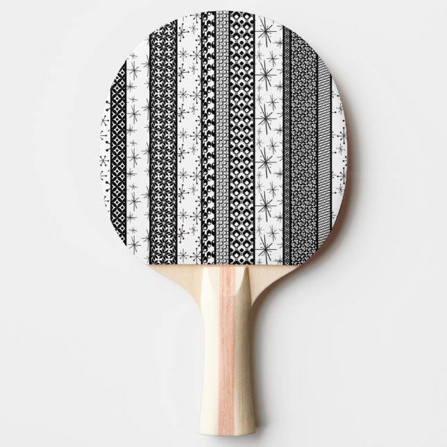 Svartvit Retro Mönster Rand 1 Pingisracket (Framsidan)