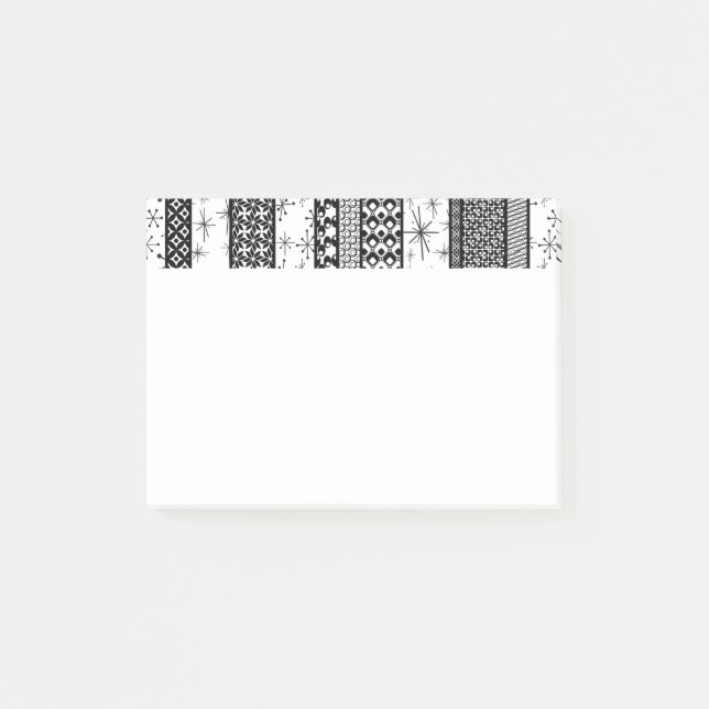 Svartvit Retro Mönster Rand 1 Post-it Block (Framsida)