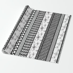 Svartvit Retro Mönster Rand 1 Presentpapper