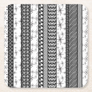 Svartvit Retro Mönster Rand 1 Underlägg Papper Kvadrat
