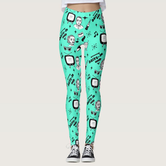 Svartvit Retro Pop Art Stil Nostalgic Leggings (Framsida)