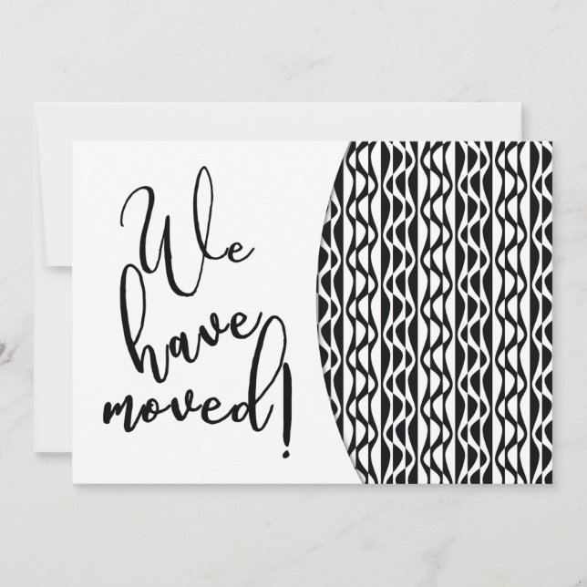 Svartvit Retro Wave Mönster "Vi har flyttat" Meddelande (Framsida)