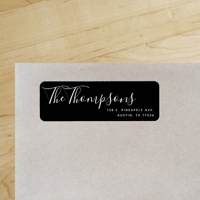 Svartvit Returadress för efternamn för anpassnings Etikett ("Everyday is abundantly beautiful." 
Sincerely Best Wishes from Lucky Design World)