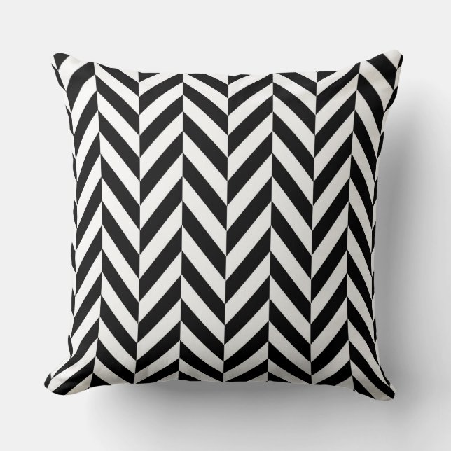 Svartvit Reversible Herringbone PIllow Kudde (Framsida)