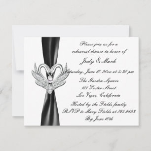Svartvit Ribbon Silver Svanar Rehearsal Dinner Inb Inbjudningar