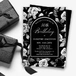 Svartvit Ro Blommigt Arch 30års födelsedag Inbjudningar<br><div class="desc">Blommönstret Mycket elegant svart och vit ros skapar en inbjudan till 30års födelsedag. Vit text och kalligrafi ramas av en svart båge som är vit. Finns i kartong eller som digital nedladdning. Det här objektet är en del av Blommigten Black and Vit ros. Det innehåller mallar som skapar en unik...</div>