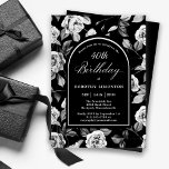 Svartvit Ro Blommigt Arch 40:e födelsedag Inbjudningar<br><div class="desc">Mycket elegant svart och vit ros-blommönster skapar en 40-årsinbjudan. Vit text och kalligrafi ramas av en svart båge som är vit. Finns i kartong eller som digital nedladdning. Det här objektet är en del av Blommigten Black and Vit ros. Det innehåller mallar som skapar en unik inbjudan, välkomsttecken och party-dekorationer....</div>