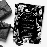 Svartvit Ro Blommigt Arch 40:e födelsedag Inbjudningar<br><div class="desc">Mycket elegant svart och vit ros-blommönster skapar en 40-årsinbjudan. Vit text och kalligrafi ramas av en svart båge som är vit. Finns i kartong eller som digital nedladdning. Det här objektet är en del av Blommigten Black and Vit ros. Det innehåller mallar som skapar en unik inbjudan, välkomsttecken och party-dekorationer....</div>