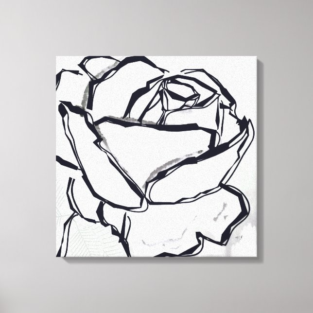 Svartvit Ro Flower Abstrakt Art Minimalist Canvastryck (Framsida)