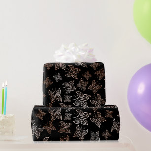 Svartvit ro Guld Butterflies Background Presentpapper