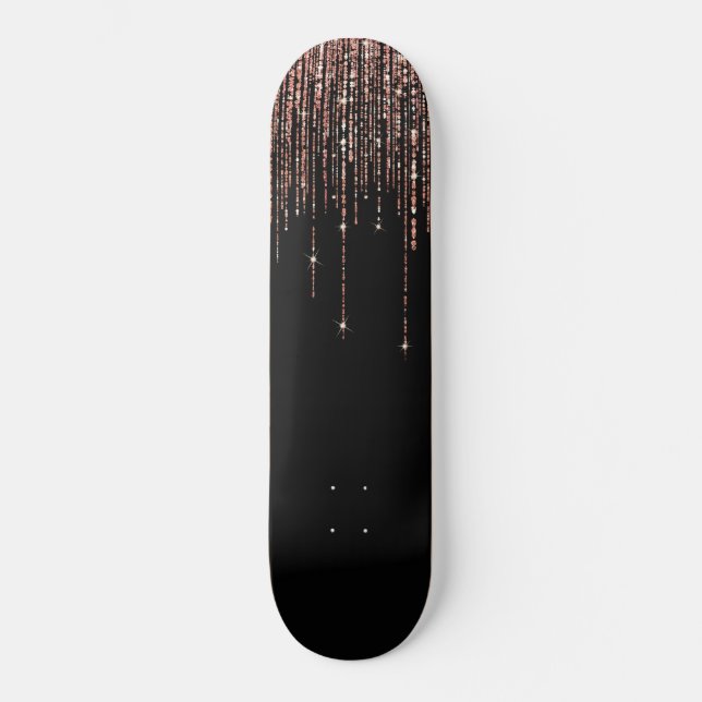 Svartvit Ro Guld med liten Glitter Mini Skateboard Bräda 18,5 Cm (Framsida)