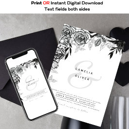 Svartvit Ro utskrivet eller Digital Bröllop Inbjudningar