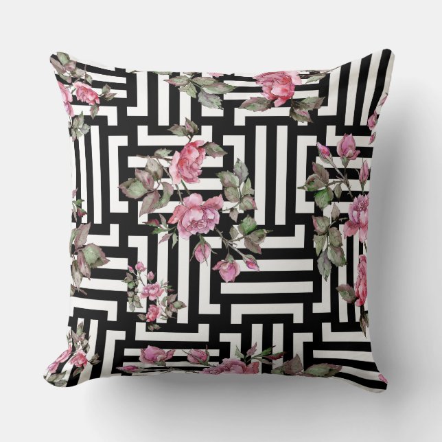 Svartvit Ro-vattenfärg Reversible Pillow Kudde (Framsida)