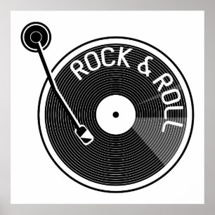 Svartvit Rock and roll vinylpost Poster