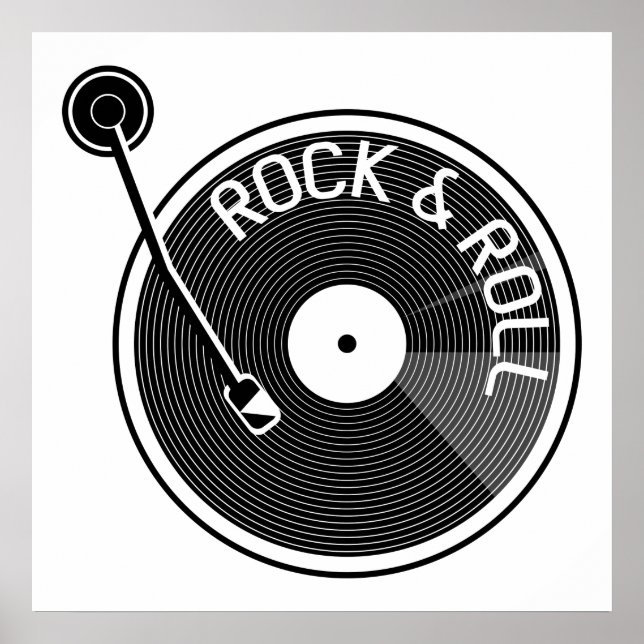 Svartvit Rock and roll vinylpost Poster (Framsidan)