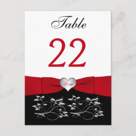 Svartvit röd Blommigt, hjärtkort för Bordsnummer