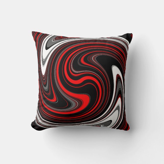 Svartvit röd färg Swirl Kudde (Framsida)
