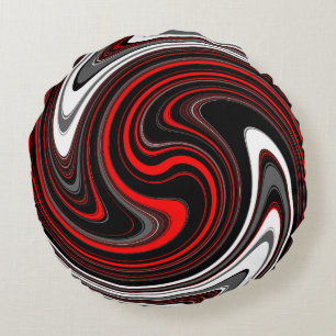 Svartvit röd färg Swirl Rund Kudde