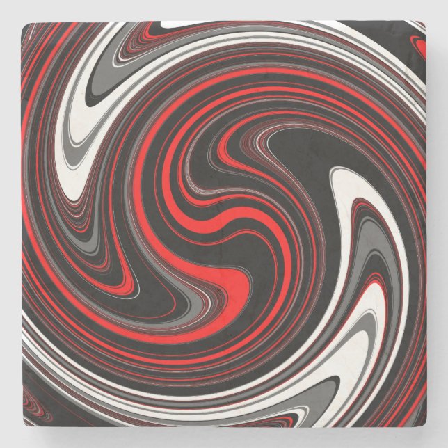 Svartvit röd färg Swirl Stenunderlägg (Framsidan)