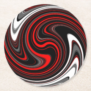 Svartvit röd färg Swirl Underlägg Papper Rund