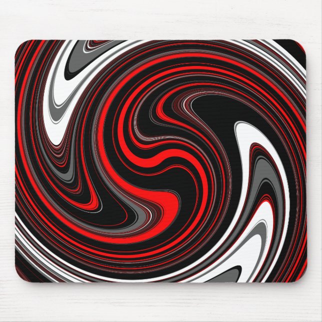 Svartvit röd färgnyans Swirl Musmatta (Framsidan)
