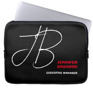Svartvit röd handskrift Monogram minimalistisk Laptop Fodral