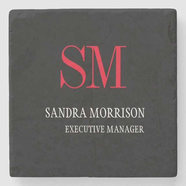 Svartvit röd monogram, minimalistisk stenunderlägg (Framsidan)