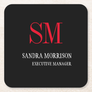 Svartvit röd monogram, minimalistisk underlägg papper kvadrat
