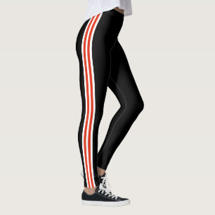 Svartvit röd sida Rand, svart färg, välj Färg Leggings