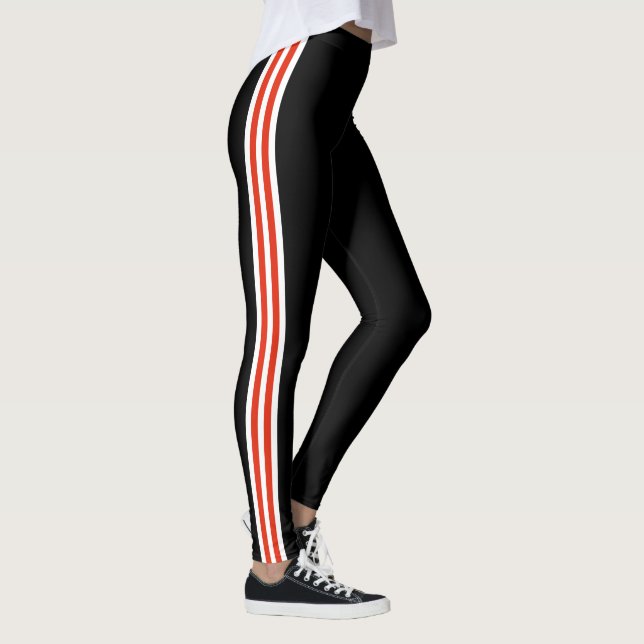 Svartvit röd sida Rand, svart färg, välj Färg Leggings (Höger)