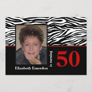 Svartvit röd zebra tryck 50-årsfoto inbjudningar