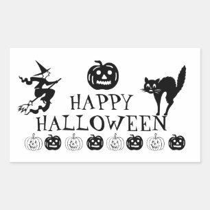 Svartvit rödaksdekör i happy halloween rektangulärt klistermärke