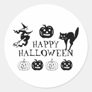 Svartvit rödaksdekör i happy halloween runt klistermärke