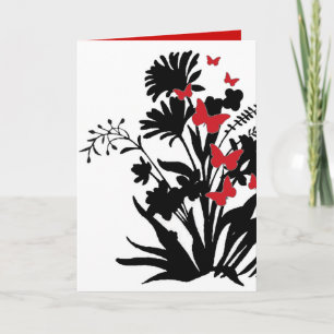 Svartvit rödfjärilskort blommigt Alla hjärtans kor Helgkort