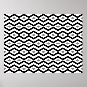 Svartvit romb Zigzag Poster
