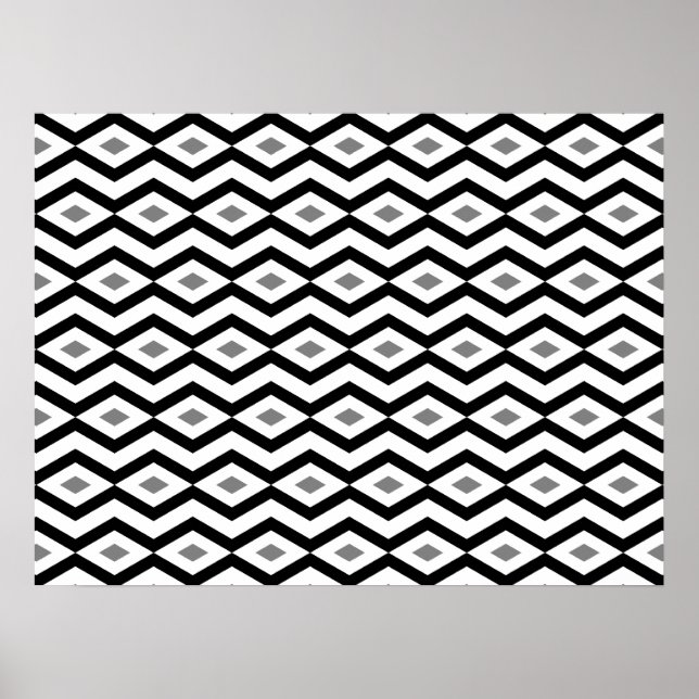 Svartvit romb Zigzag Poster (Framsidan)