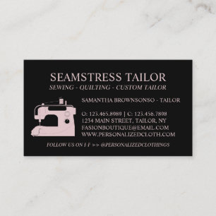 Svartvit Rosa, baksida Sewing Fabric Tailor Visitkort