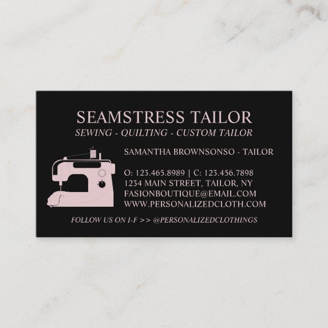 Svartvit Rosa, baksida Sewing Fabric Tailor Visitkort (Framsida)
