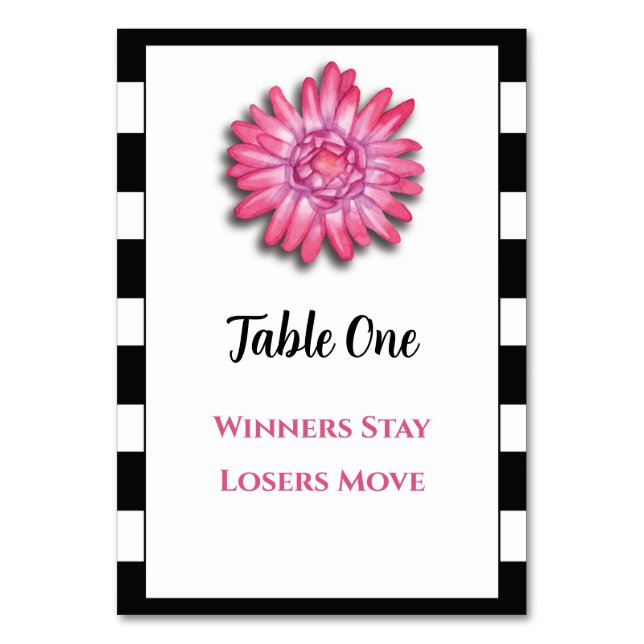 Svartvit rosa Bunco Bord Card Bordsnummer (Framsidan)