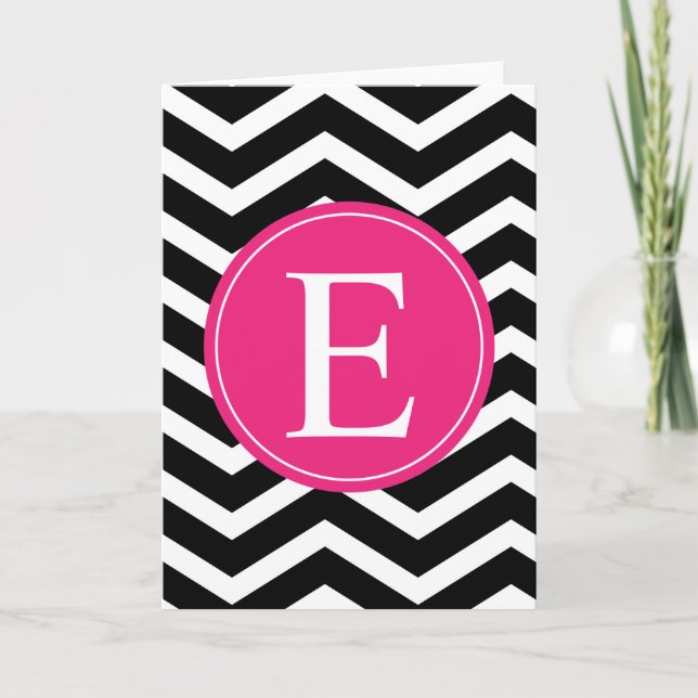 Svartvit Rosa Chevron-Anpassningsbar Anteckningskort (Framsida)