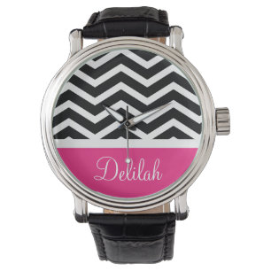 Svartvit Rosa Chevron-Anpassningsbar Armbandsur