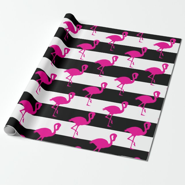 Svartvit Rosa Flamingo Presentpapper (Utrullad)